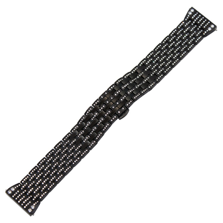 Black metal watch strap with rhinestone-studded rows