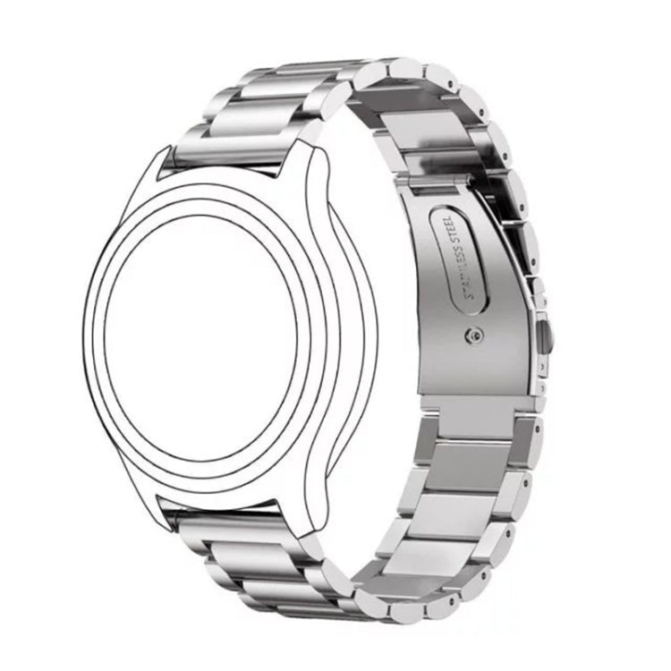 Silver stainless steel watch strap with three flat buckle links