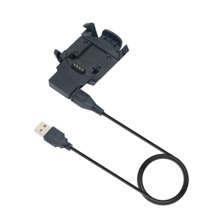 Black charging cradle base with USB-A connector cable and gold contact pins