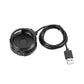 Black charging base with USB-to-charging cable and coiled cord