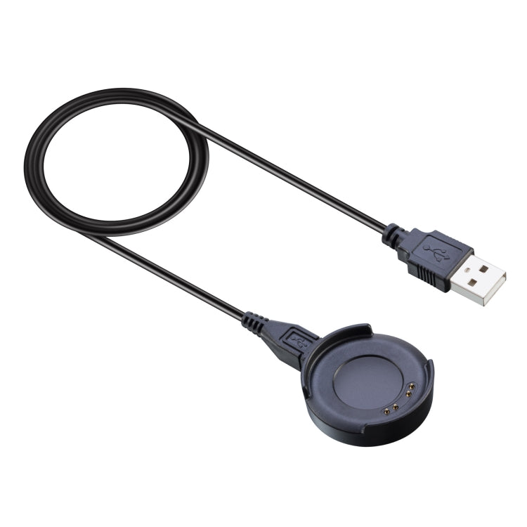 Black USB charging cable with round watch dock and USB-A plug