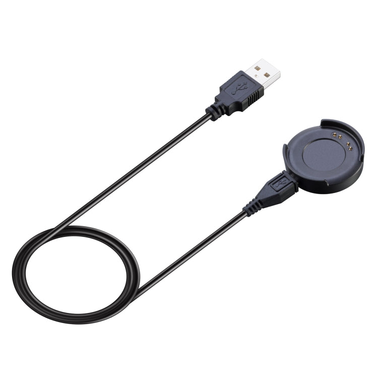 Black dual-cable watch charger with USB-A plug and round charging dock