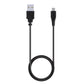 Black USB charging cable with two connectors and round charging base