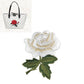 Rose embroidery patch sticker with white flower and dark green leaves