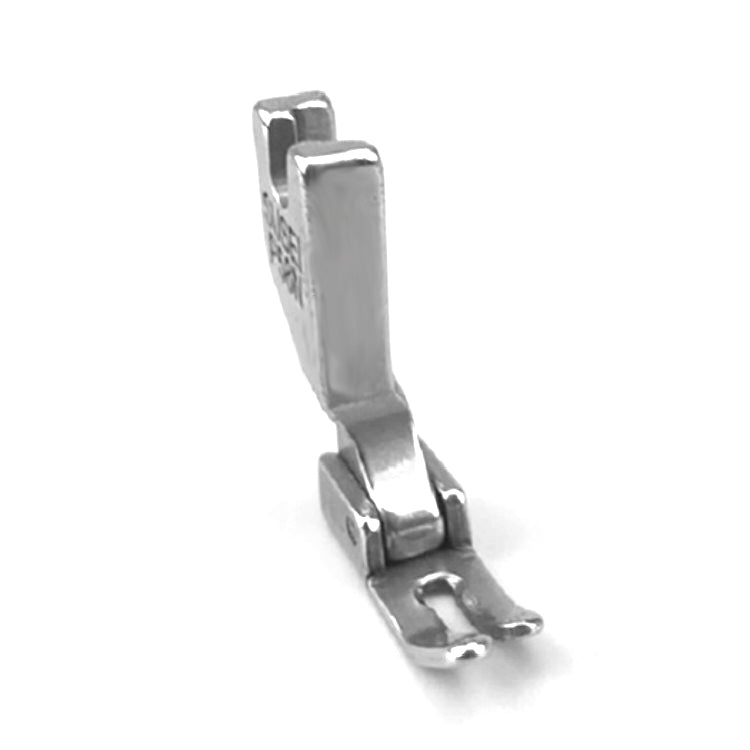Metal sewing machine presser foot with open toe and mounting base