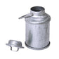 Mini dollhouse metal milk jug with side spout and detached cap, silver-gray