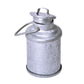 Mini dollhouse metal milk jug with arched handle and domed lid, silver-gray