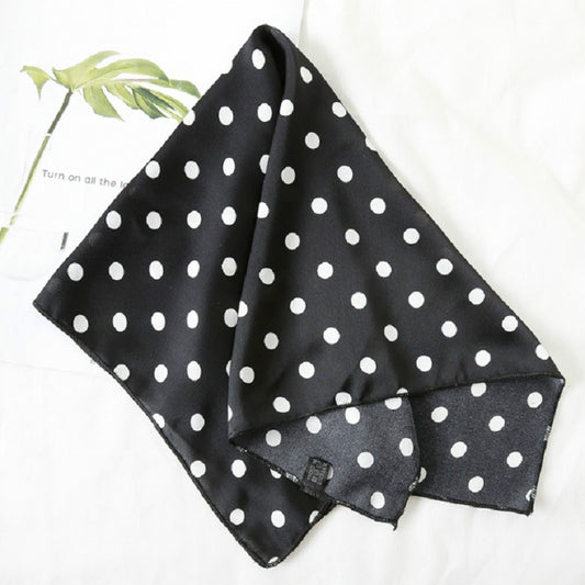Square polka dot scarf, black with white dots
