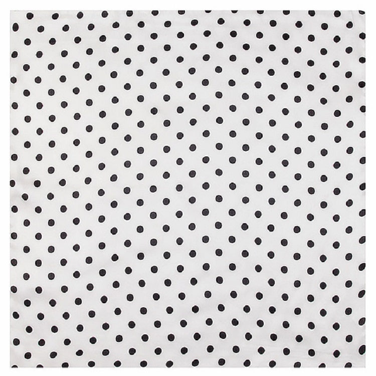 Square polka dot scarf, white fabric with black dotted pattern