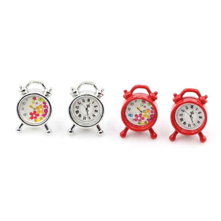 Mini alarm clock accessory, four mini clocks: floral silver and red round dials