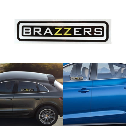 BRAZZERS logo car sticker with black border and yellow accent on white backing