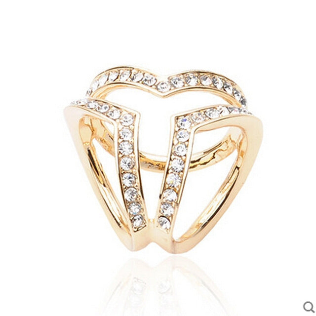 Gold heart buckle brooch with clear crystal accents