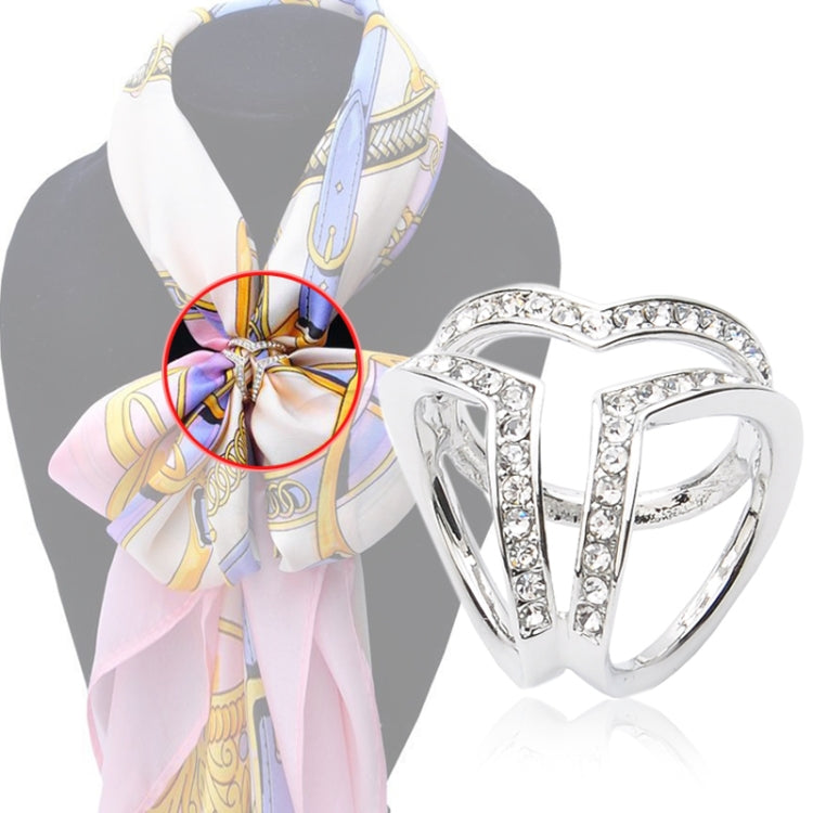 Silver heart buckle brooch with clear crystal accents