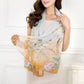 Light pastel floral chiffon scarf held in hands, sheer thin long shawl