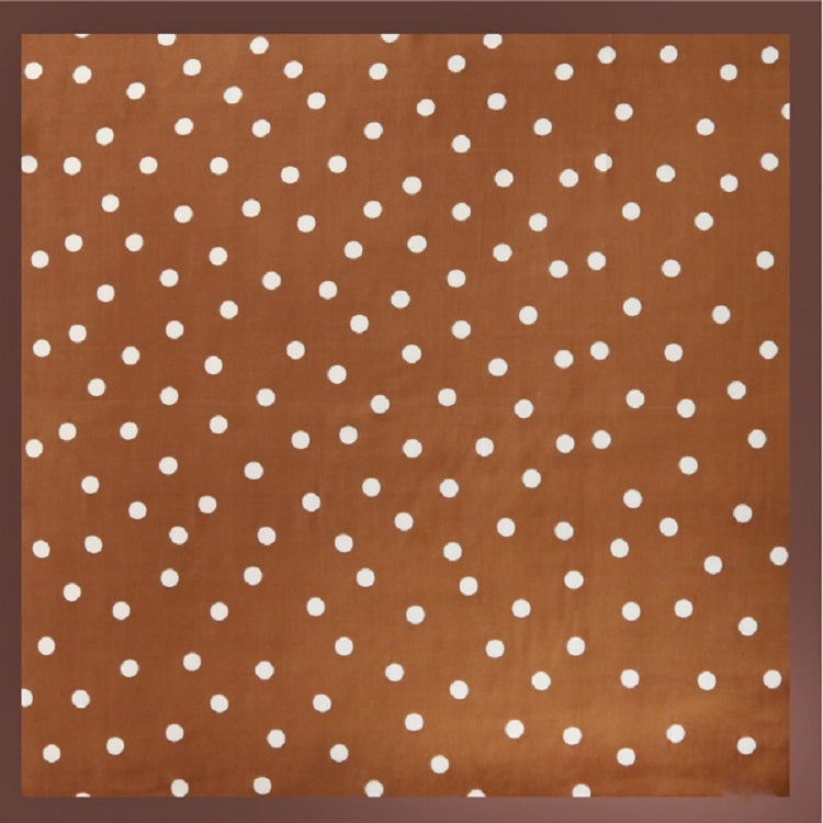 Square scarf fabric panel with brown background and evenly spaced white polka dots