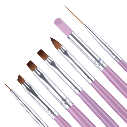 Nail art brush set with pink handles and silver ferrules, flat and angled brush tips