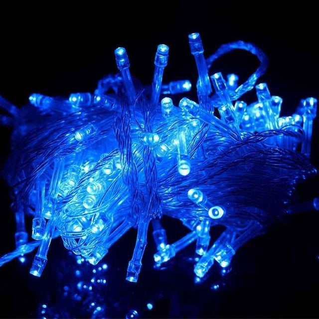 50M LED string lights with blue bulbs and transparent wire, decorative garland lights