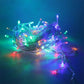50M LED string lights with multicolor bulbs on transparent wire, glowing decoration