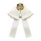 White ribbon bow brooch with gold and pearl cross centerpiece