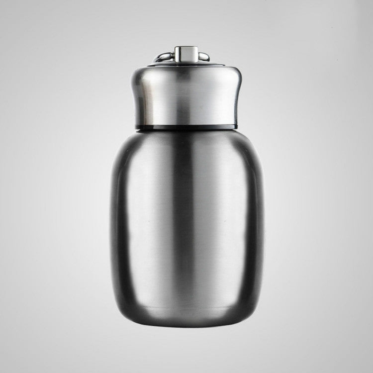 Stainless steel mini vacuum flask with flip-top lid and carry handle