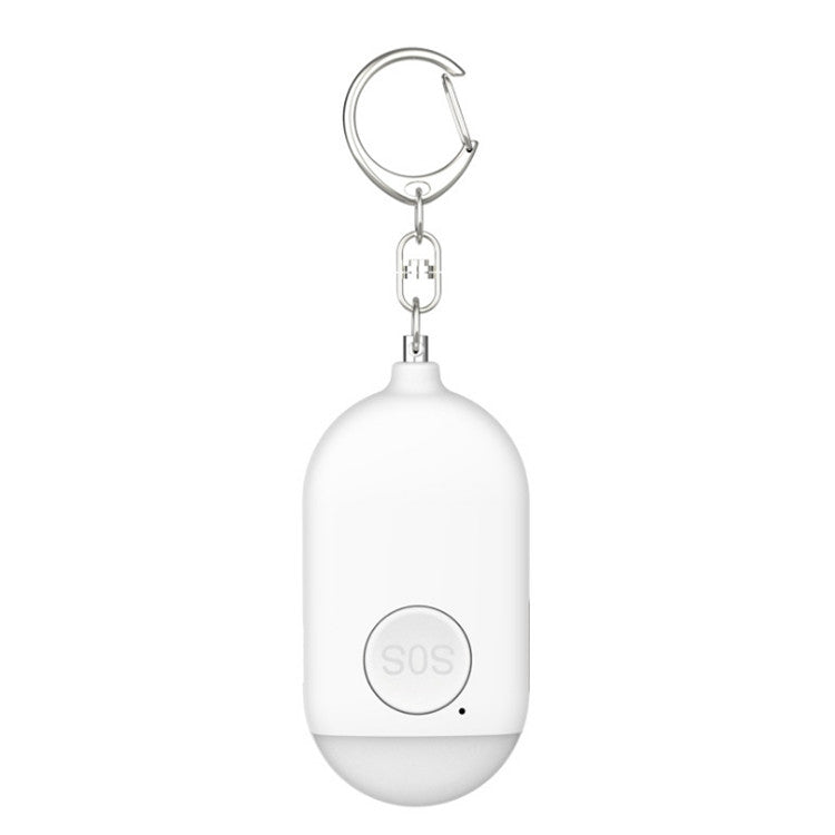White keychain personal alarm flashlight with SOS button, front view