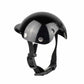 Black pet helmet with chin strap and rounded vented dome, designed for dogs and cats