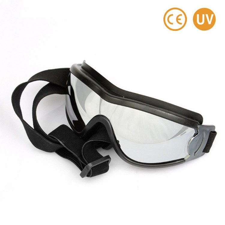 Pet UV goggles in black with side strap and clear tinted protective lens.