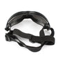 Black pet UV goggles showing adjustable webbing strap and lens shield frame.