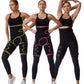 Black waist girdle with neon yellow or pink trim and attached thigh belt straps