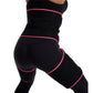 Black waist girdle with pink trim, curved hip support panel and adjustable thigh belt