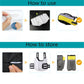 Inflatable dog life jacket folded for storage with straps and buckles