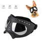 Black dog protective goggles with clear curved face shield and adjustable strap