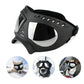 Black dog protective goggles with clear mirrored lenses and vented front frame