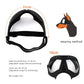 Dog goggles size guide with head circumference, strap fit, and front measurements