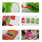 Close-up lizard mask parts and numbered game cards for lizard tongue board game.