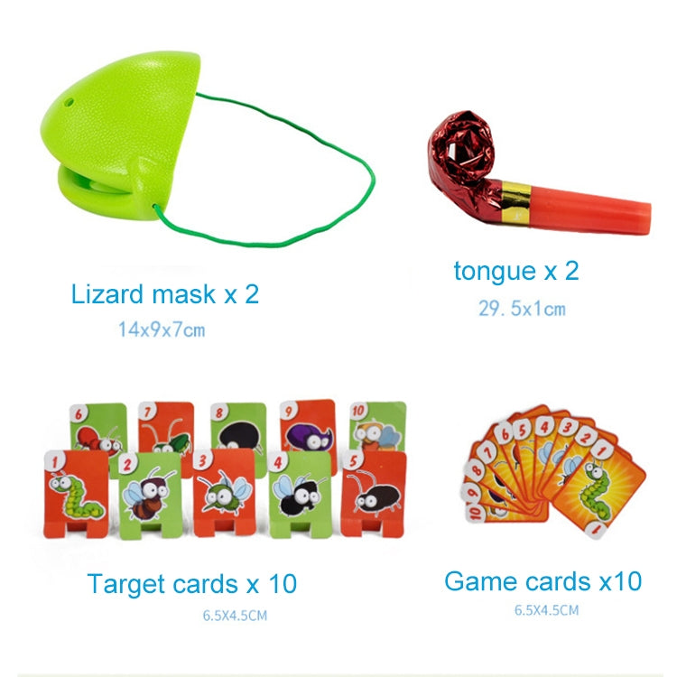 Green lizard mask and red tongue props with target cards and game cards set.
