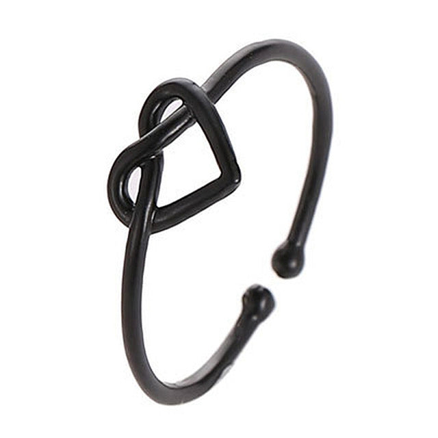 Adjustable heart hollow ring with black finish, open band and heart cutout