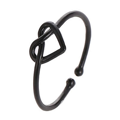 Adjustable heart hollow ring with black finish, open band and heart cutout