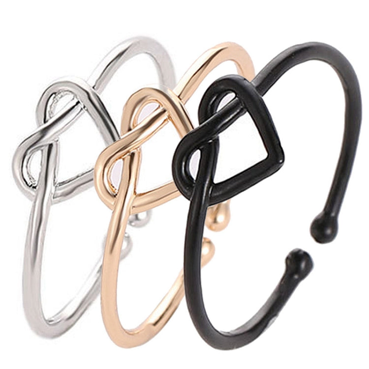 Adjustable heart hollow rings in black, gold, and silver with open loop band