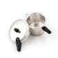 Mini metal pressure cooker toy set with separate lid and pot, black handles