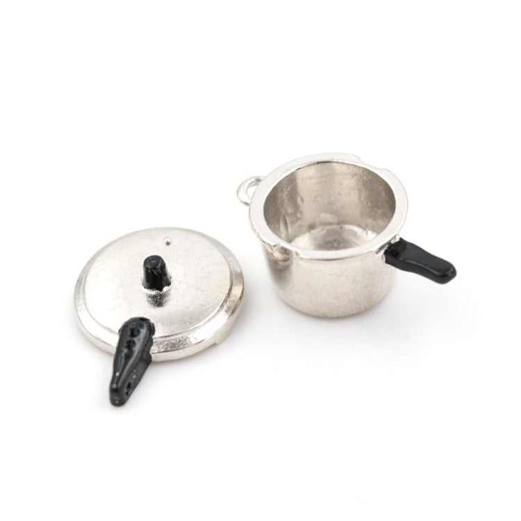 Mini metal pressure cooker toy set with lid and pot, black knobs and handles