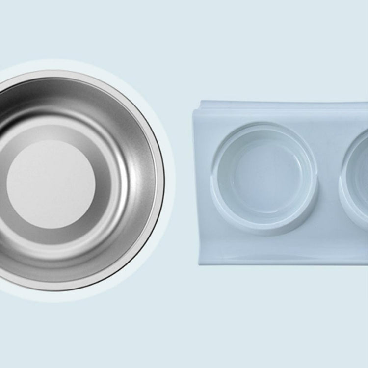 Blue plastic slope pet bowl stand with stainless steel insert bowl