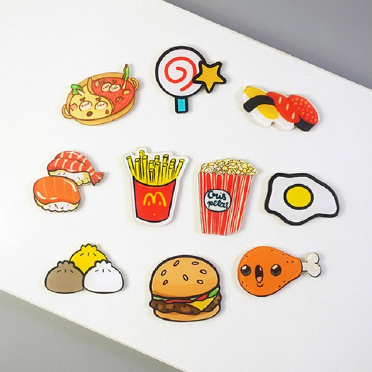 5 PCS Cartoon Food Soft Magnetic Message Board Blackboard Refrigerator Magnet, Sushi, Poached Egg, Burger, Bun, Salmon, Chicken Leg, Lollipop, Popcorn, Hot Pot, French Fries