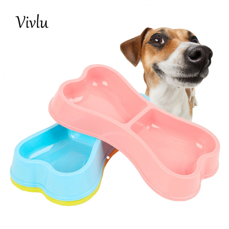 Pink and sky blue bone-shaped double dog bowls with two divided compartments