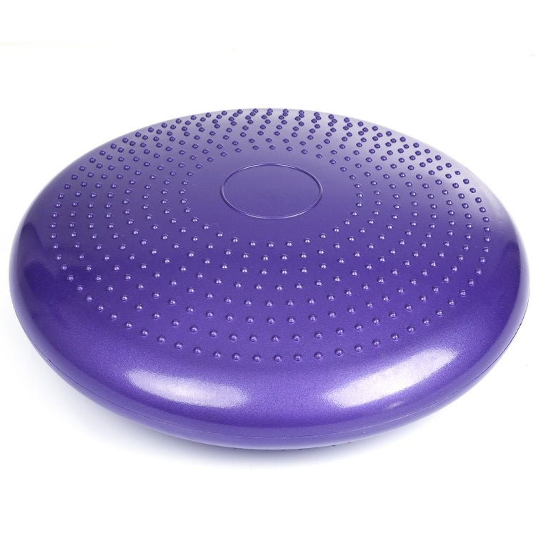 Purple massage balance cushion, top view, with anti-slip nubs and center valve