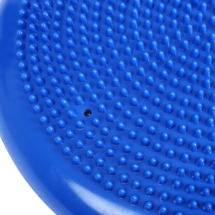 Blue massage balance cushion close-up of raised nubs and small valve opening