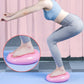 Pink massage balance cushion with raised nubs for yoga, under bare feet