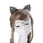 Lace cat ear headband on mannequin, curved band with black ear details