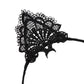 Close-up of black lace cat ear headband, detailed scalloped ear applique