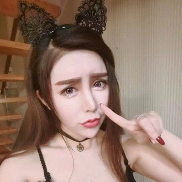 Lace cat ear headband on long hair, curved band with lace ear accents